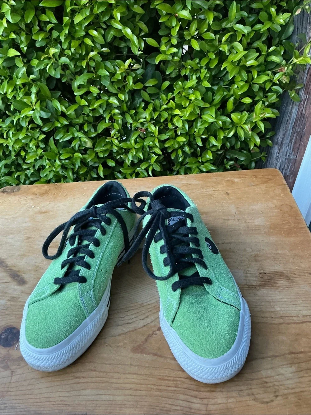 Stussy X Converse Women's Green Suede-Textured Low-Top Sneakers with Black Laces